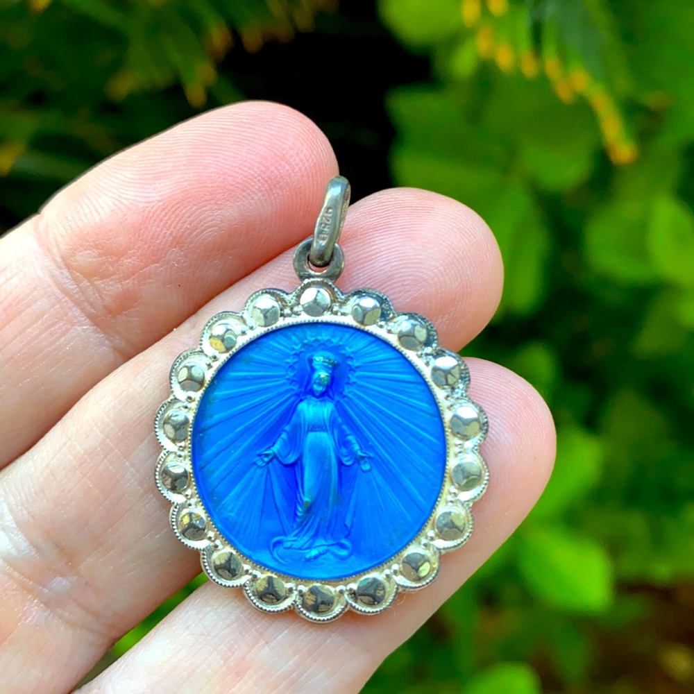 COPY - Vintage Enamel and Silver Our Lady Pendant